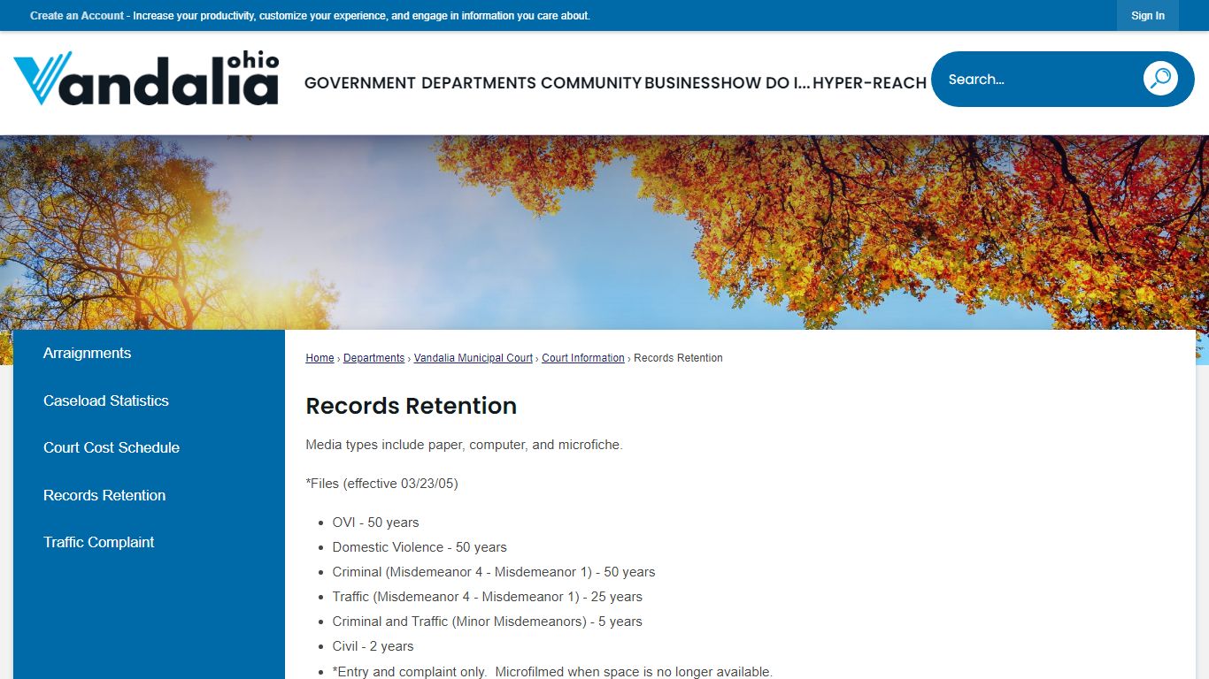 Records Retention | Vandalia, OH
